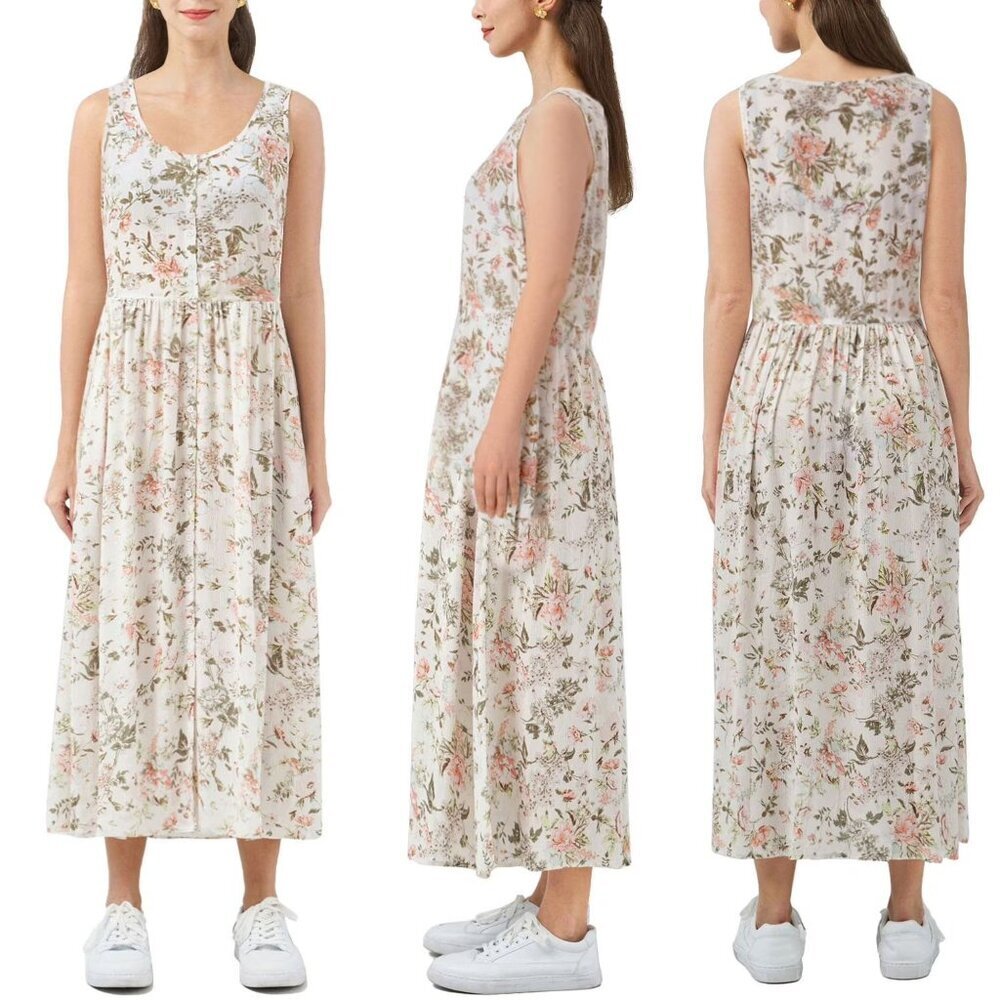 frye ladies button front midi dress Women's Sleeveless Easy (Folk Garden, XL) launch_date:7/11/2022